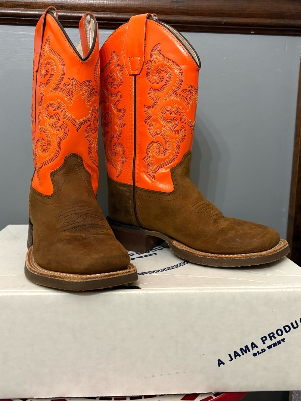 Kid’s Orange and Brown Western Cowboy Boots
